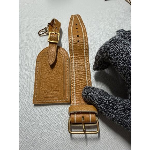 Rare Louis Vuitton Gold Orange Name Tag w/ Poignet Strap Grained Leather - Picture 9 of 16